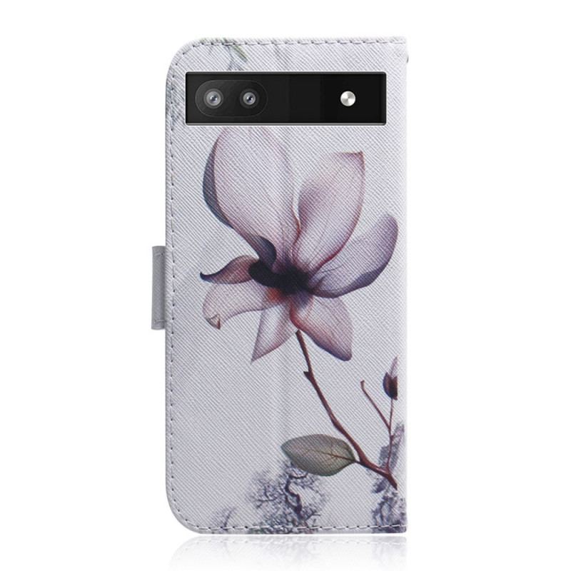 Capa Em Pele Para Google Pixel 6A Flor Rosa