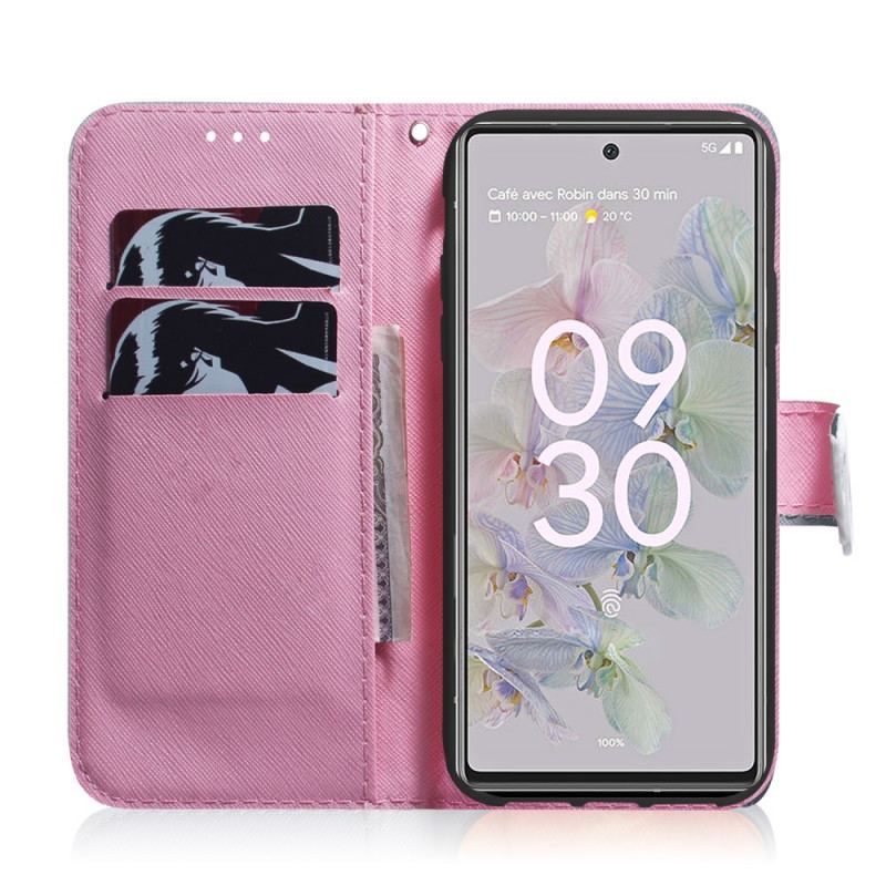 Capa Em Pele Para Google Pixel 6A Flor Rosa