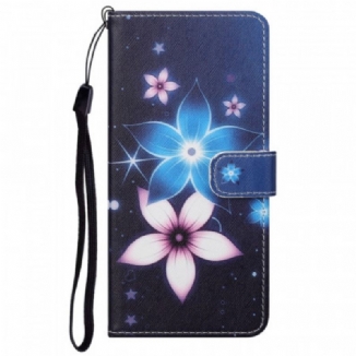 Capa Flip Para Google Pixel 6A De Cordão Flores De Cinta Lunar