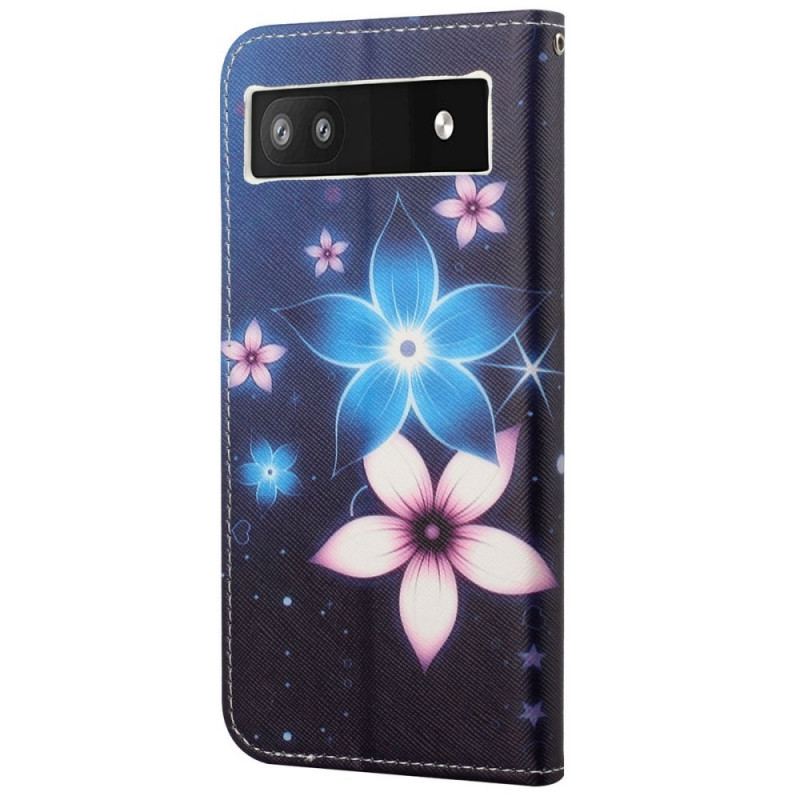 Capa Flip Para Google Pixel 6A De Cordão Flores De Cinta Lunar