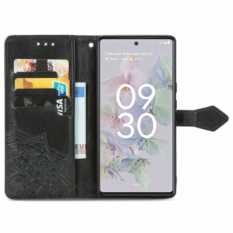 Capa Flip Para Google Pixel 6A De Cordão Mandala Do Sol Strappy