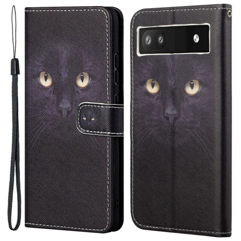 Capa Flip Para Google Pixel 6A De Cordão Olhos De Gato Com Tiras