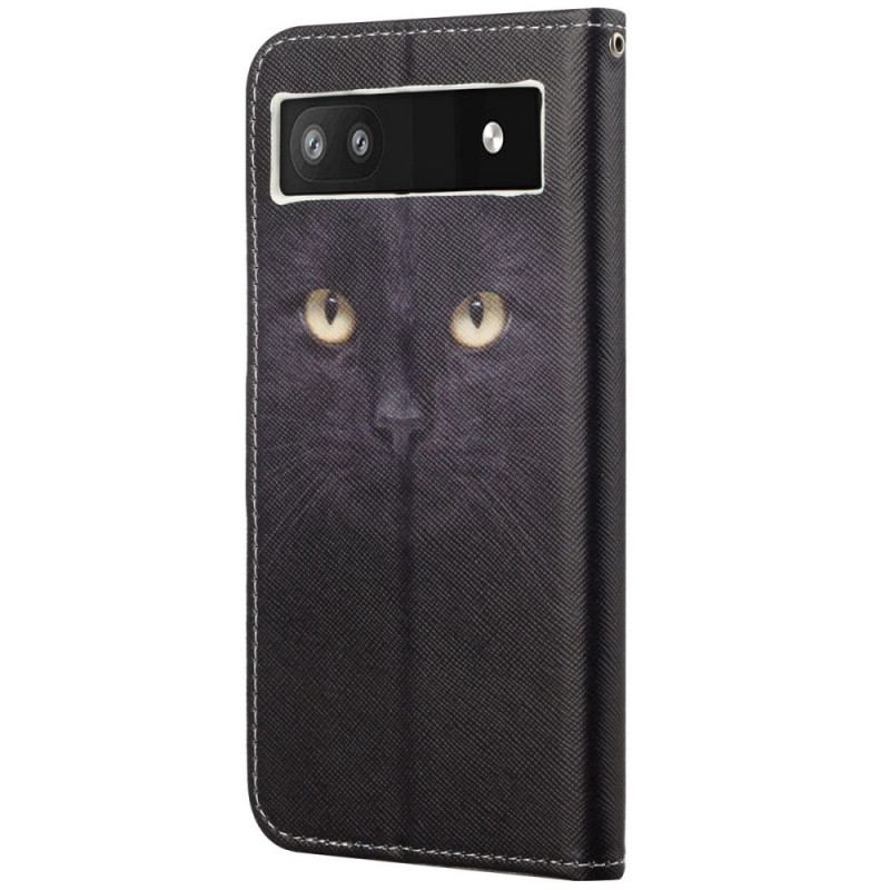 Capa Flip Para Google Pixel 6A De Cordão Olhos De Gato Com Tiras