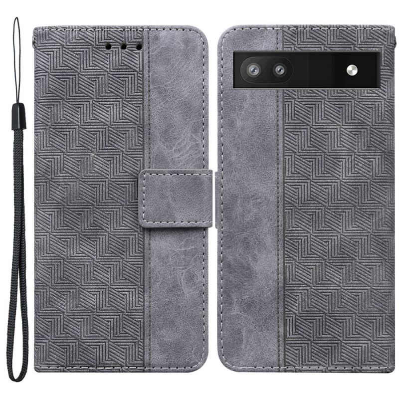 Capa Flip Para Google Pixel 6A De Cordão Série De Tiras Tecidas