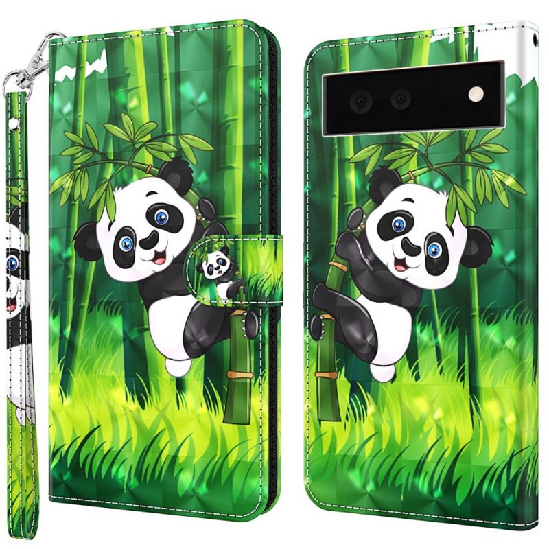 Capa Flip Para Google Pixel 6A De Cordão Strappy Panda