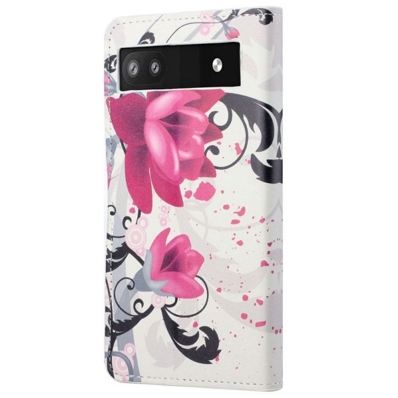 Capa Flip Para Google Pixel 6A Flores Tropicais