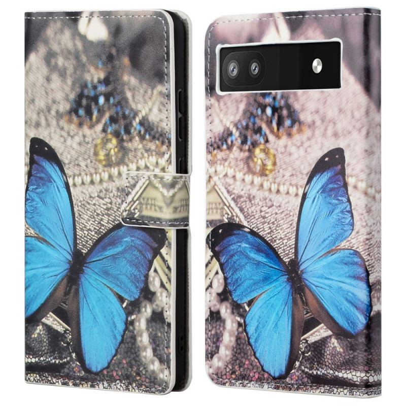 Capa Folio Para Google Pixel 6A Borboleta Azul