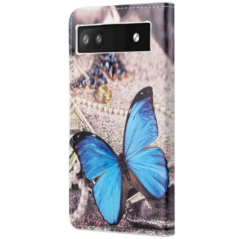 Capa Folio Para Google Pixel 6A Borboleta Azul