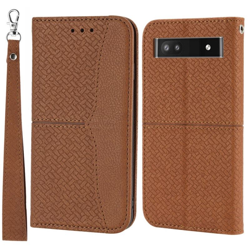 Capa Folio Para Google Pixel 6A De Cordão Estilo Tecido Tiras