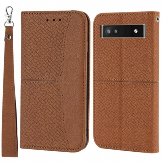 Capa Folio Para Google Pixel 6A De Cordão Estilo Tecido Tiras