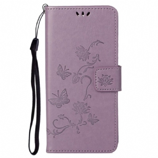 Capa Folio Para Google Pixel 6A De Cordão Flores E Borboletas Com Alça