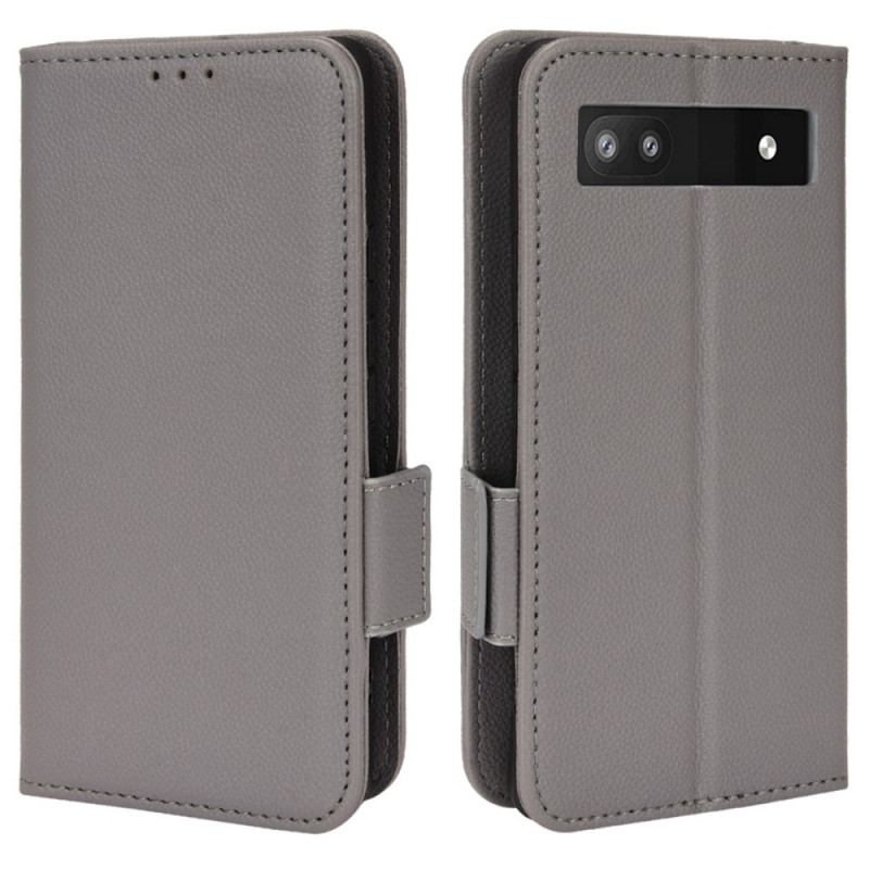 Capa Folio Para Google Pixel 6A Fecho Duplo De Couro De Lichia