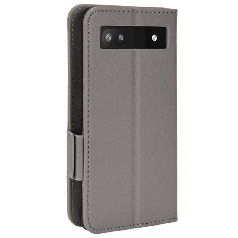 Capa Folio Para Google Pixel 6A Fecho Duplo De Couro De Lichia