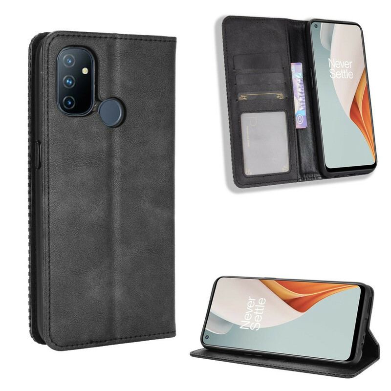 Capa De Celular Para OnePlus Nord N100 Flip Efeito Couro Vintage Estilizado