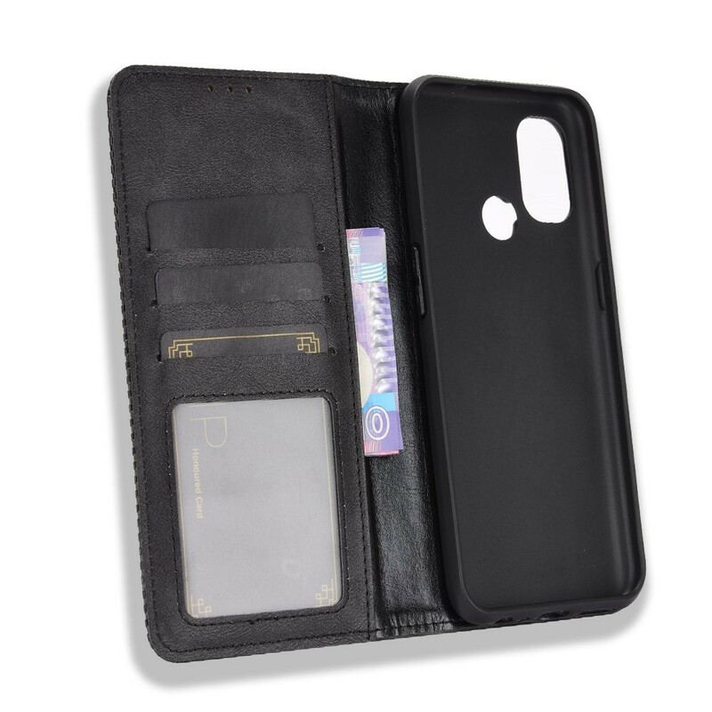 Capa De Celular Para OnePlus Nord N100 Flip Efeito Couro Vintage Estilizado