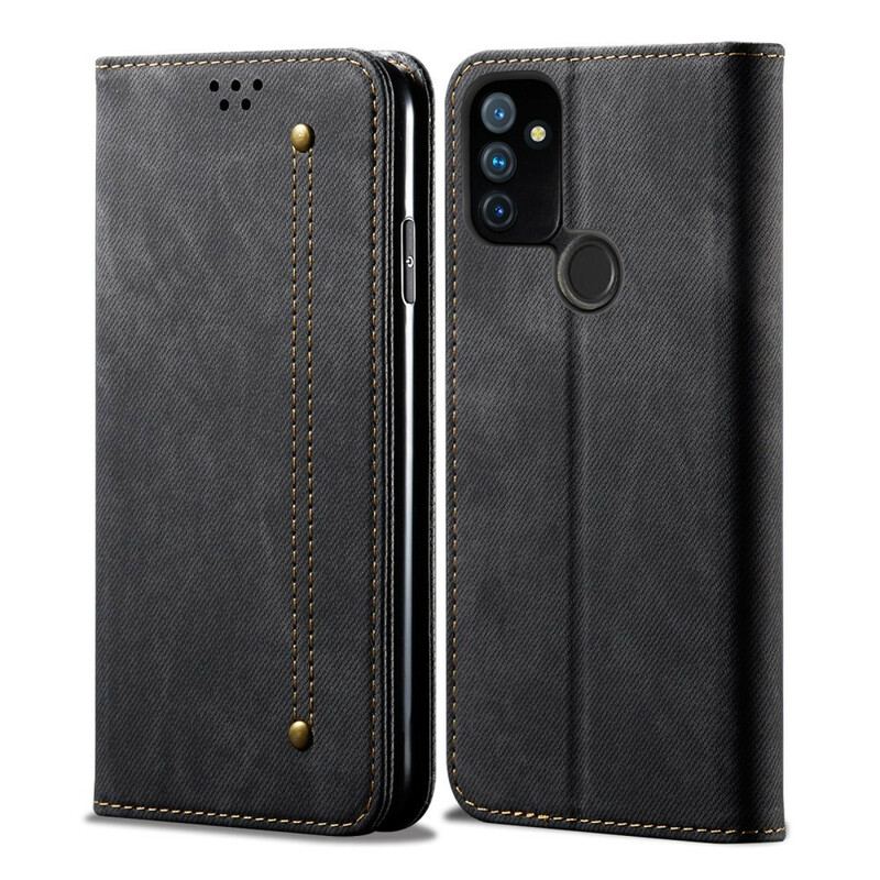 Capa De Celular Para OnePlus Nord N100 Flip Textura De Jeans De Couro Sintético