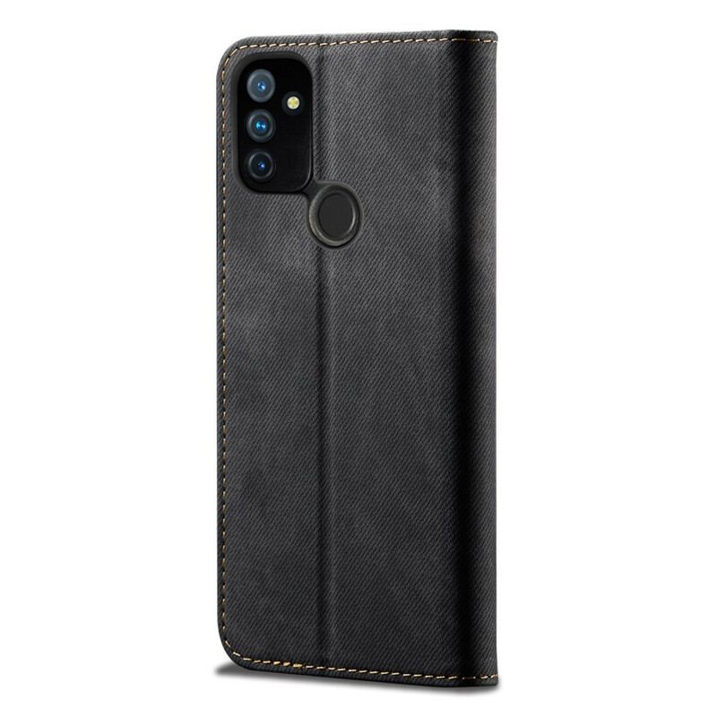 Capa De Celular Para OnePlus Nord N100 Flip Textura De Jeans De Couro Sintético