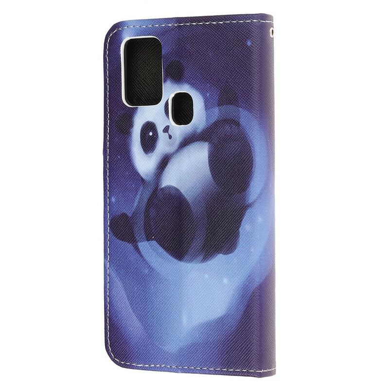 Capa De Couro Para OnePlus Nord N100 De Cordão Espaço Panda Com Lanyard