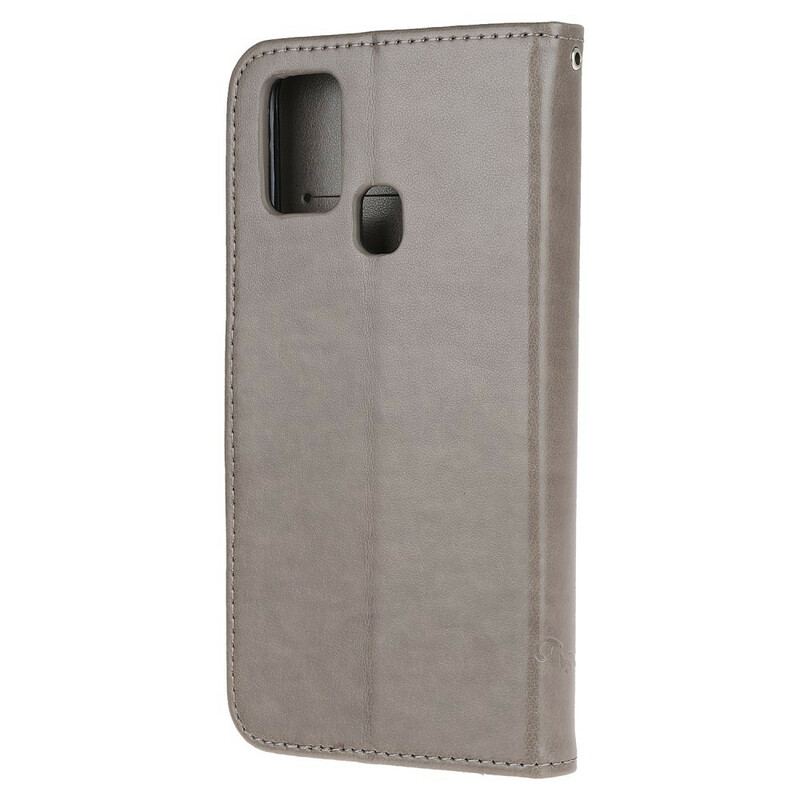 Capa De Couro Para OnePlus Nord N100 De Cordão Tanga Borboletas E Flores