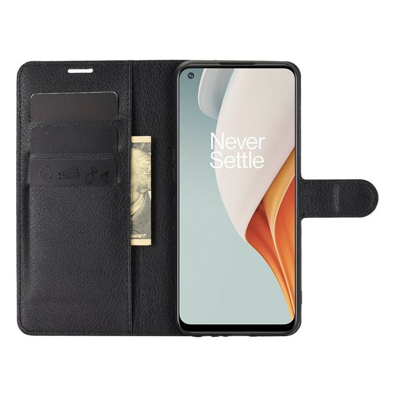 Capa De Couro Para OnePlus Nord N100 Efeito Lichia Clássico