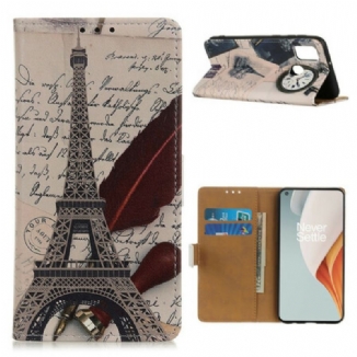 Capa De Couro Para OnePlus Nord N100 Torre Eiffel Do Poeta