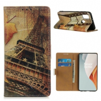 Capa De Couro Para OnePlus Nord N100 Torre Eiffel No Outono