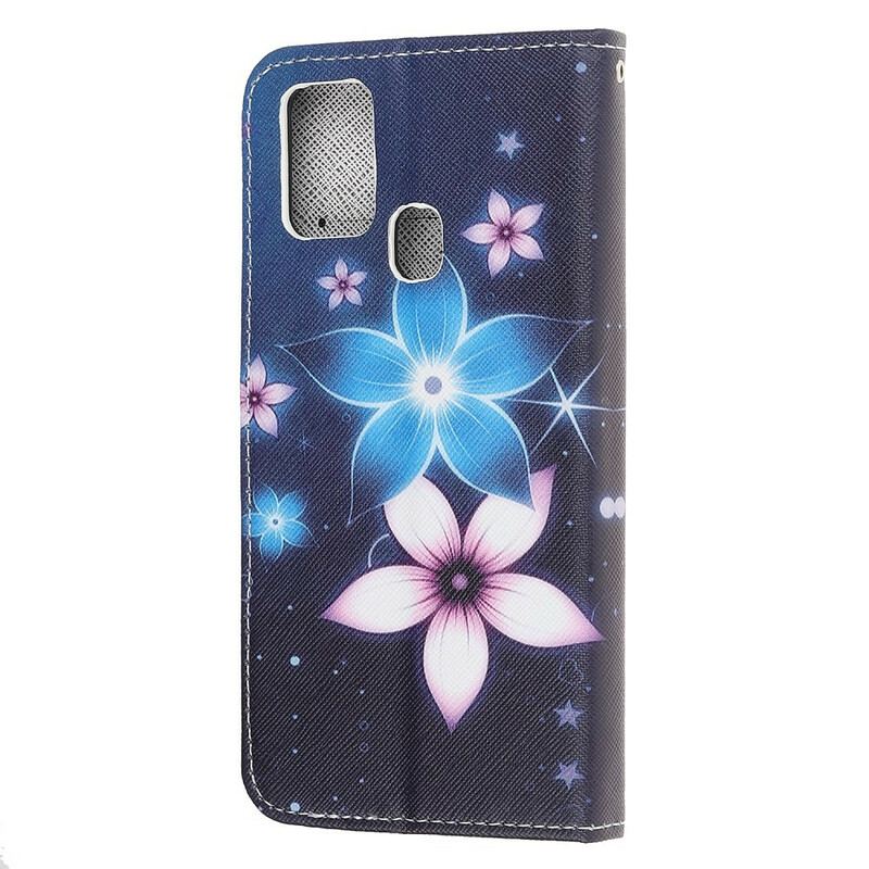 Capa Em Pele Para OnePlus Nord N100 De Cordão Flores De Cinta Lunar