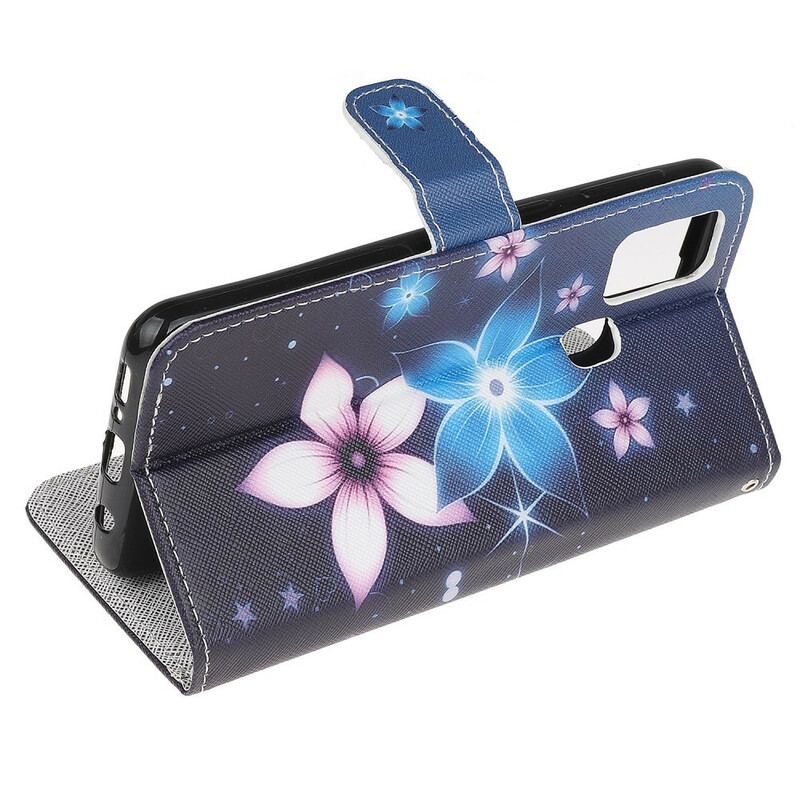 Capa Em Pele Para OnePlus Nord N100 De Cordão Flores De Cinta Lunar