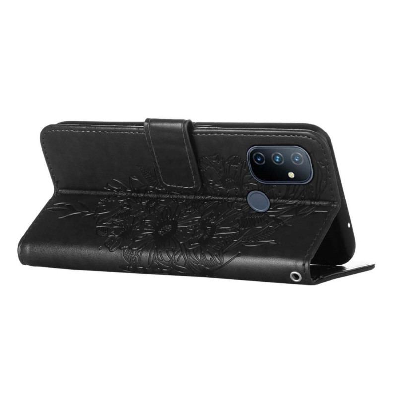 Capa Flip Para OnePlus Nord N100 De Cordão Design De Borboleta Com Tiras