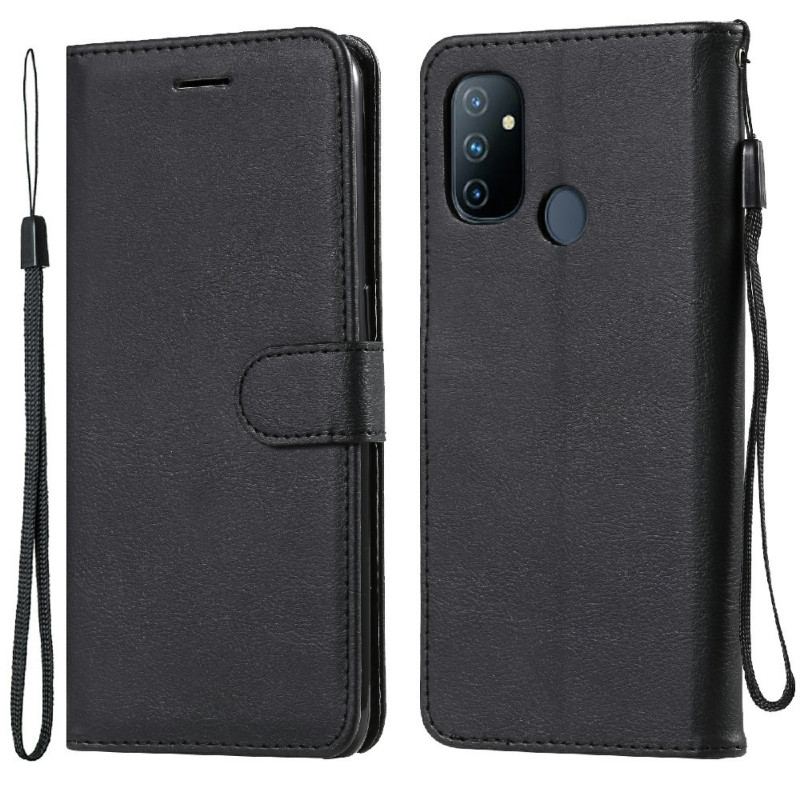 Capa Flip Para OnePlus Nord N100 De Cordão Efeito De Couro Com Tiras