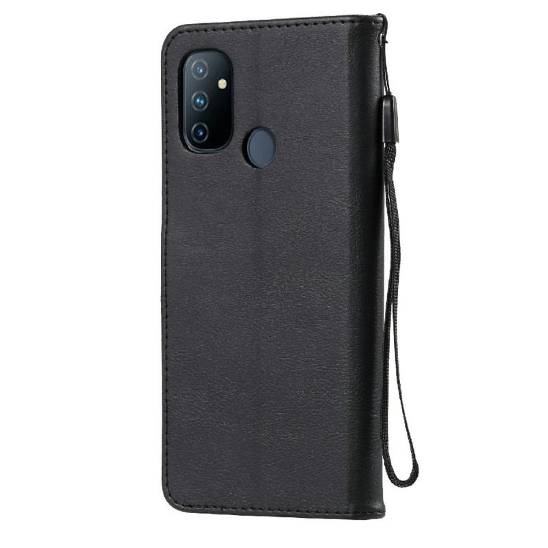 Capa Flip Para OnePlus Nord N100 De Cordão Efeito De Couro Com Tiras