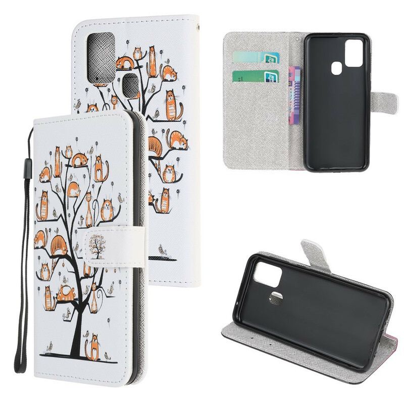 Capa Flip Para OnePlus Nord N100 De Cordão Gatos Divertidos Com Alça