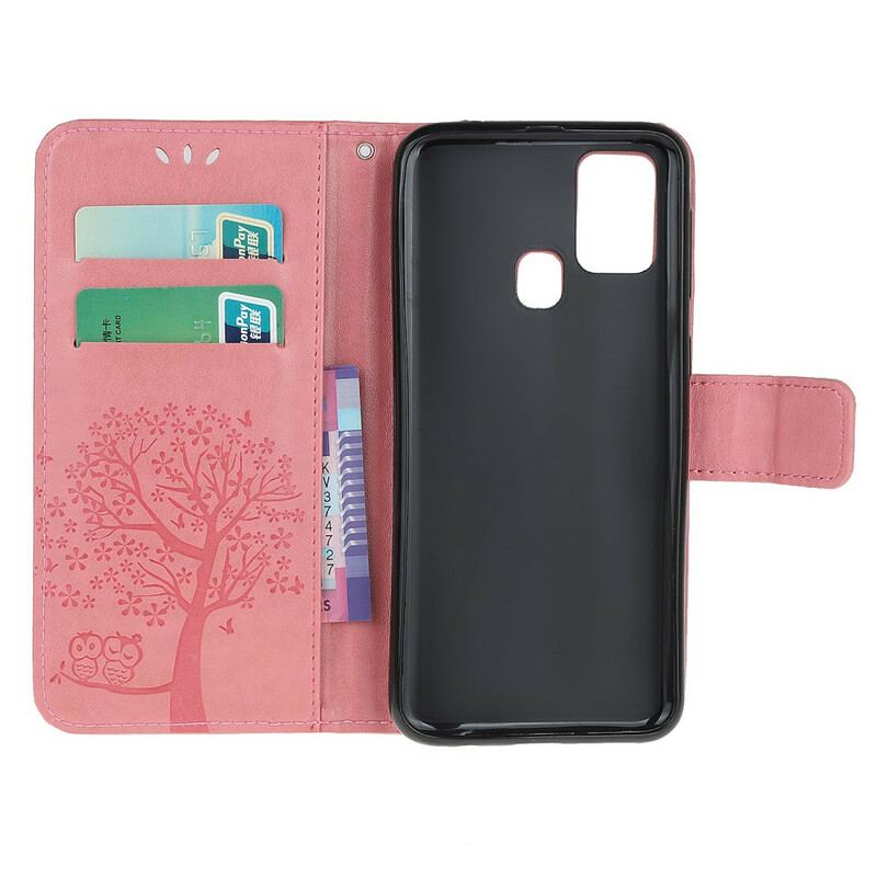 Capa Flip Para OnePlus Nord N100 De Cordão Tanga E Corujas