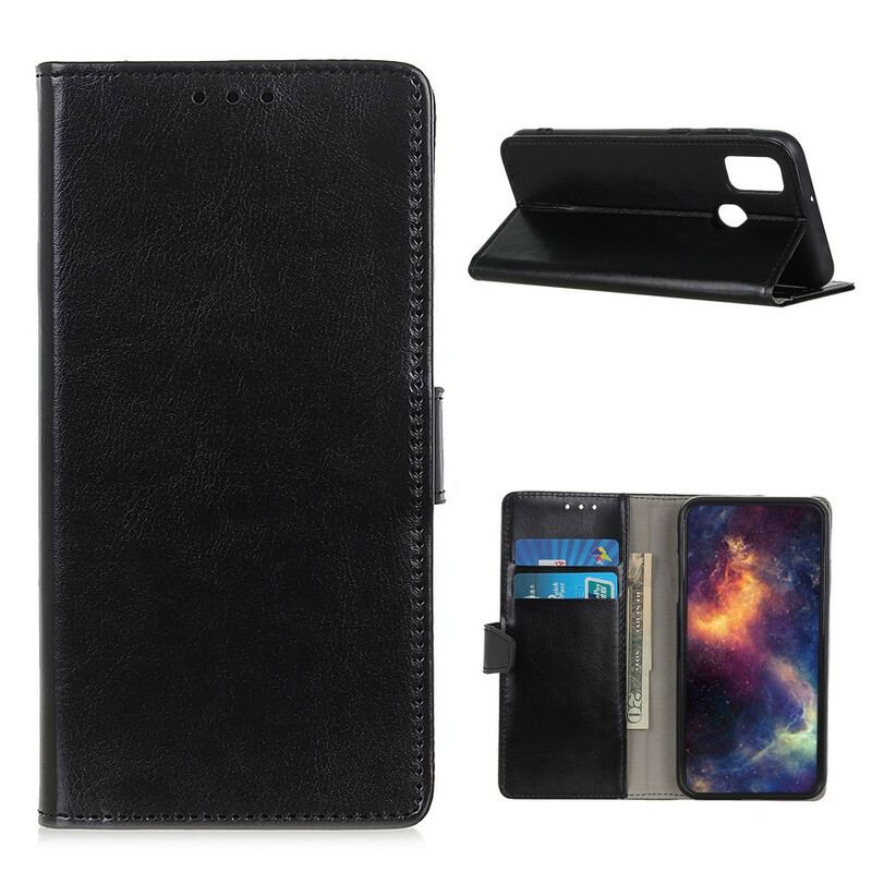 Capa Folio Para OnePlus Nord N100 Efeito Couro Brilhante Simples