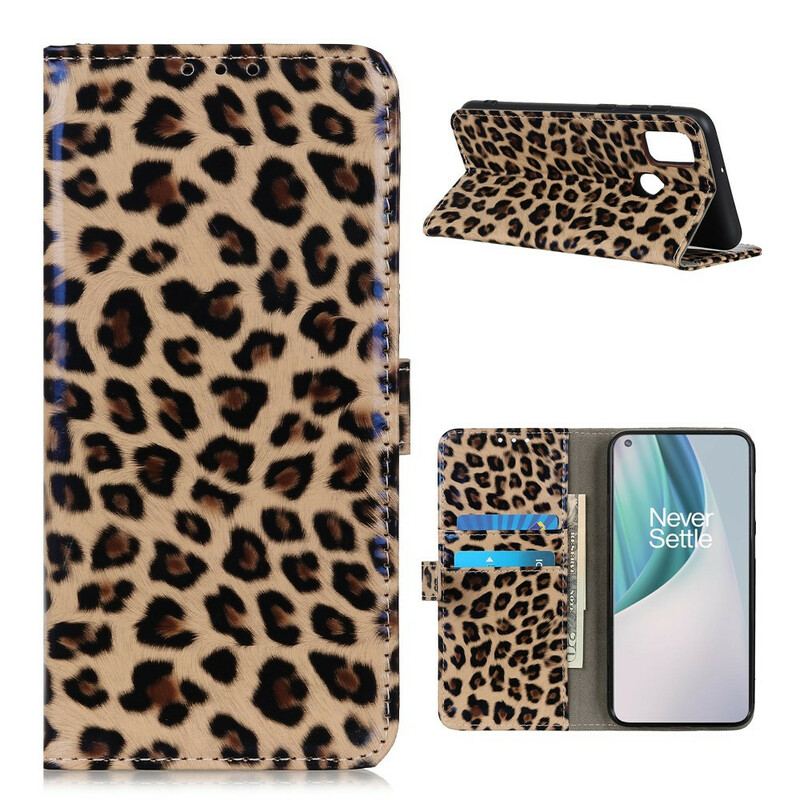 Capa Folio Para OnePlus Nord N100 Leopardo