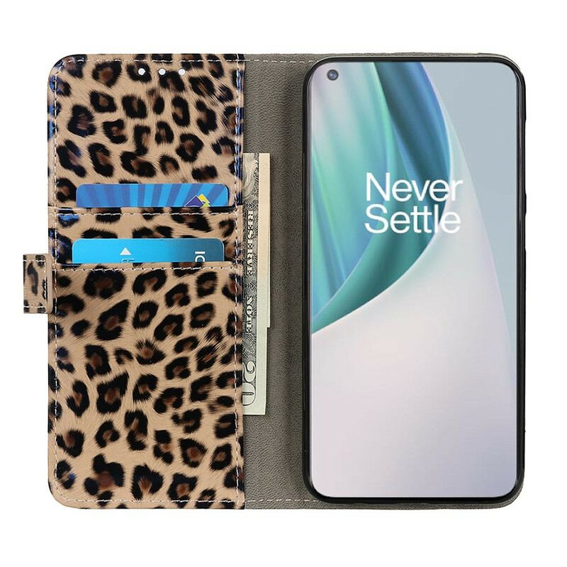 Capa Folio Para OnePlus Nord N100 Leopardo