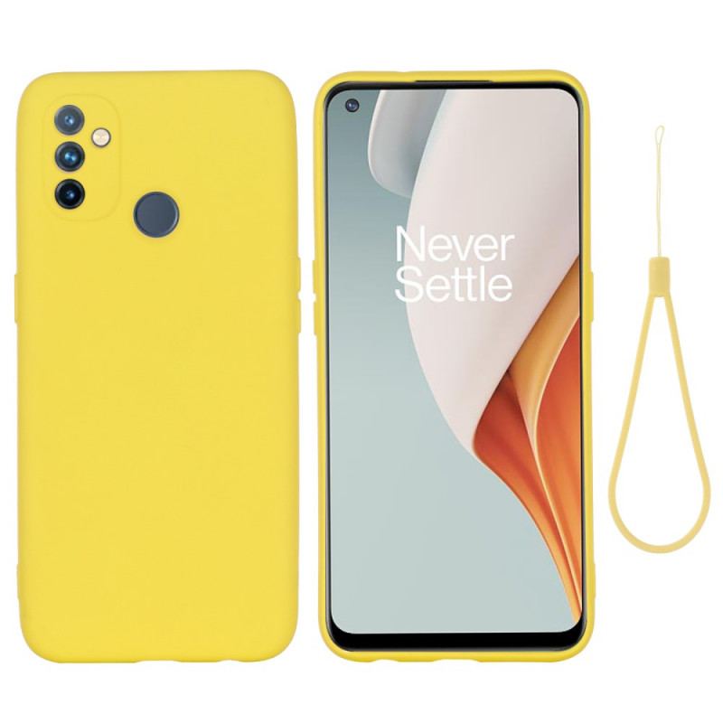 Capa Para OnePlus Nord N100 Silicone Líquido Com Cordão