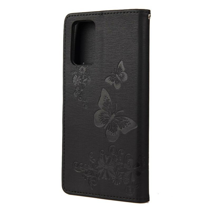 Capa De Couro Para Samsung Galaxy S20 FE Apenas Borboletas Com Cordão