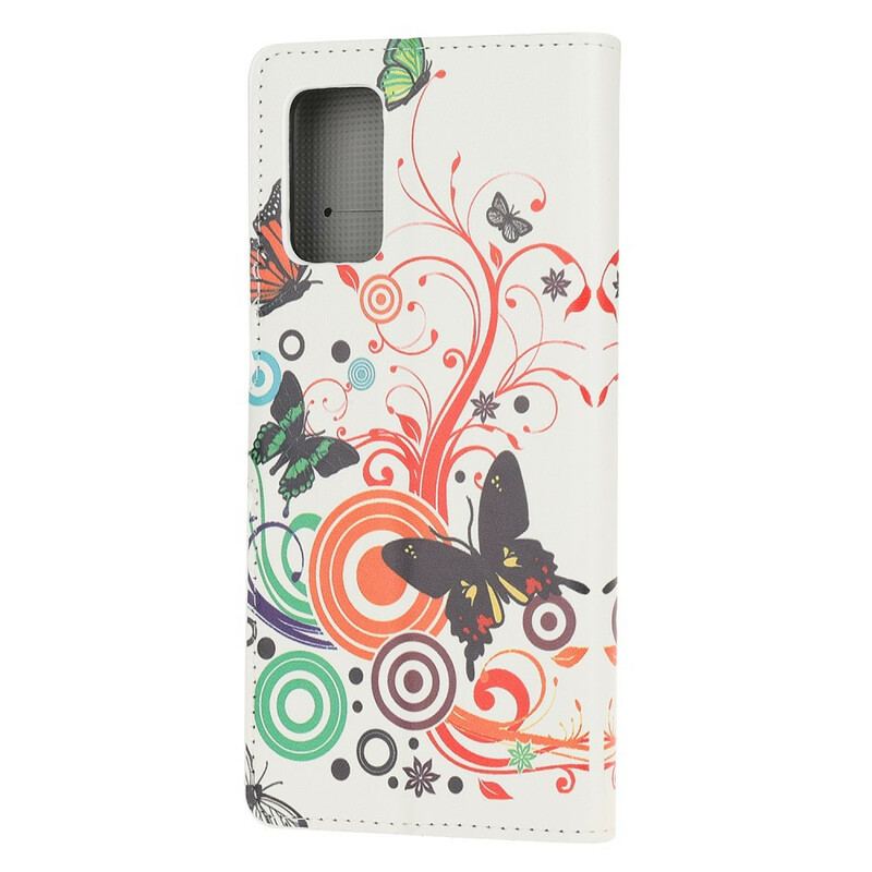 Capa De Couro Para Samsung Galaxy S20 FE Borboletas E Flores