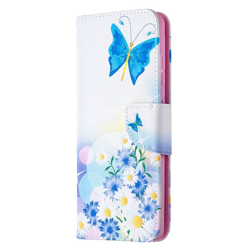 Capa De Couro Para Samsung Galaxy S20 FE Borboletas E Flores Pintadas