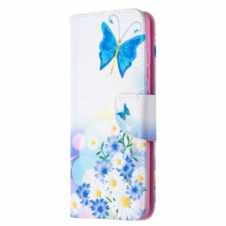 Capa De Couro Para Samsung Galaxy S20 FE Borboletas E Flores Pintadas