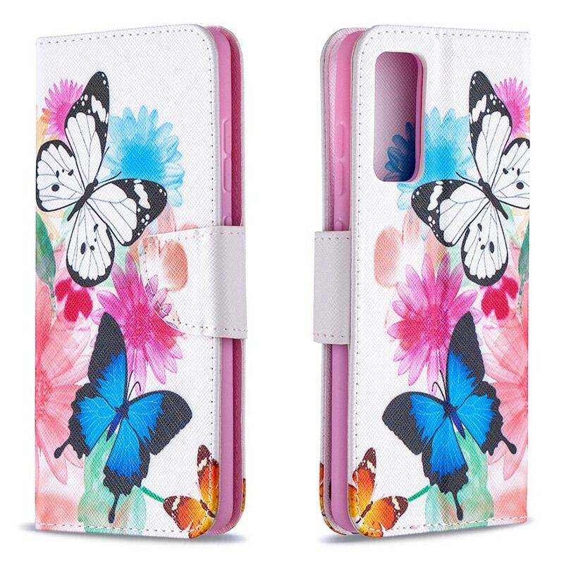 Capa De Couro Para Samsung Galaxy S20 FE Borboletas E Flores Pintadas