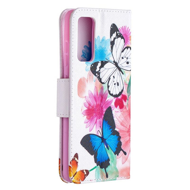 Capa De Couro Para Samsung Galaxy S20 FE Borboletas E Flores Pintadas