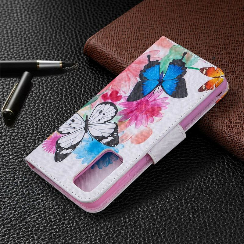 Capa De Couro Para Samsung Galaxy S20 FE Borboletas E Flores Pintadas