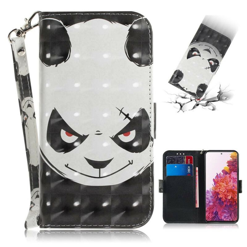 Capa De Couro Para Samsung Galaxy S20 FE De Cordão Panda Irritado Com Cordão