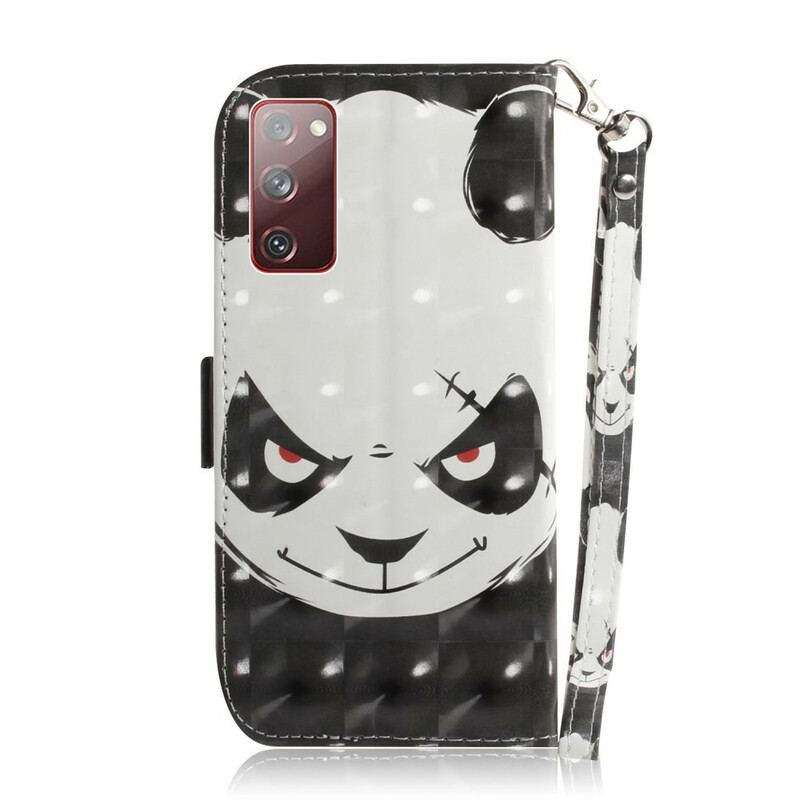 Capa De Couro Para Samsung Galaxy S20 FE De Cordão Panda Irritado Com Cordão