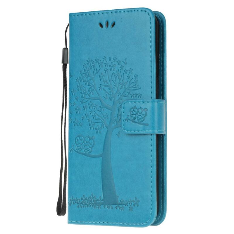 Capa De Couro Para Samsung Galaxy S20 FE De Cordão Tanga E Corujas