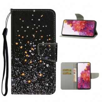 Capa De Couro Para Samsung Galaxy S20 FE Estrelas E Lantejoulas Com Cordão