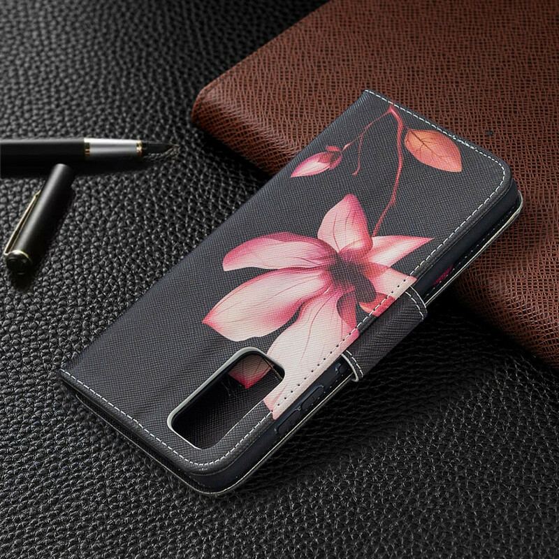 Capa De Couro Para Samsung Galaxy S20 FE Flor Rosa