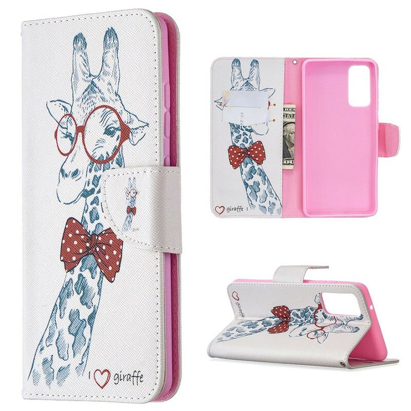 Capa De Couro Para Samsung Galaxy S20 FE Girafa Inteligente